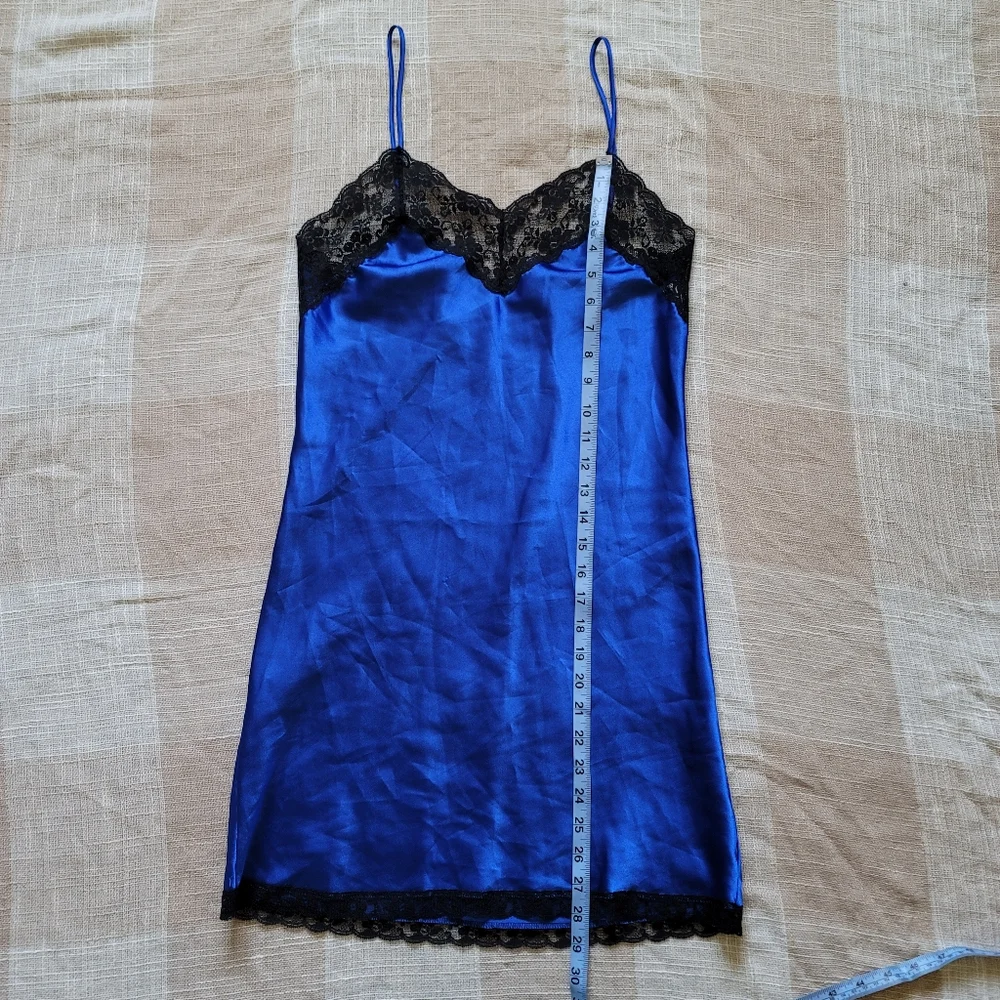 Vintage Mobwife Rave Festival Vampire Operacore Sapphire Blue Mini Slip Dress - Picture 6 of 9